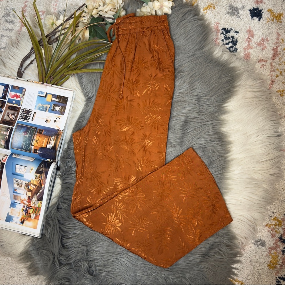 L*Space In Your Dreams Rust Floral Satin Lounge Resort Pants Pajama Sz S - Picture 12 of 13